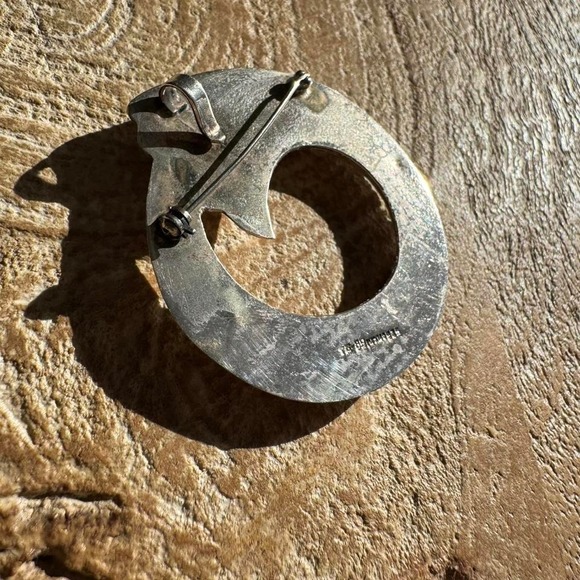 Sterling Silver Wave Pin / Pendant - taxco mexico ocean organic circle large - Picture 3 of 4